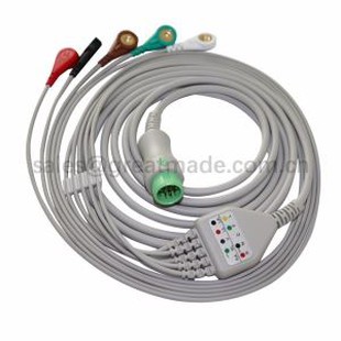 Bộ dây dẫn cáp tương thích Mindray T5 T6 ECG, 5 dây, Snap, AHA, 12ft, Vòng 12PIN.