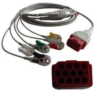 Cáp ECG Bionet BM3 BM5 tương thích với dây dẫn, AHA, 5 đầu, Snap, 12 pin đỏ